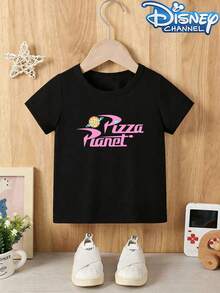 Summer Kids' "Toy Story" Pizza Planet Alien T-Shirt - Boys' Double-Sided Print Short-Sleeve Top, Retro Disney Casual Pure Cotton Shirt - Black - View 2