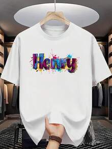 Ajuste perfecto. 1 paquete. 100 % algodón. Camiseta de manga corta de verano para hombre con estampado de letras '' - Top transpirable de cuello redondo informal, ajuste regular para clima cálido, lavable a máquina y en seco - Versátil para uso casual y casual - ¡En stock!. Palme Graphics - Blanco - Ver 1