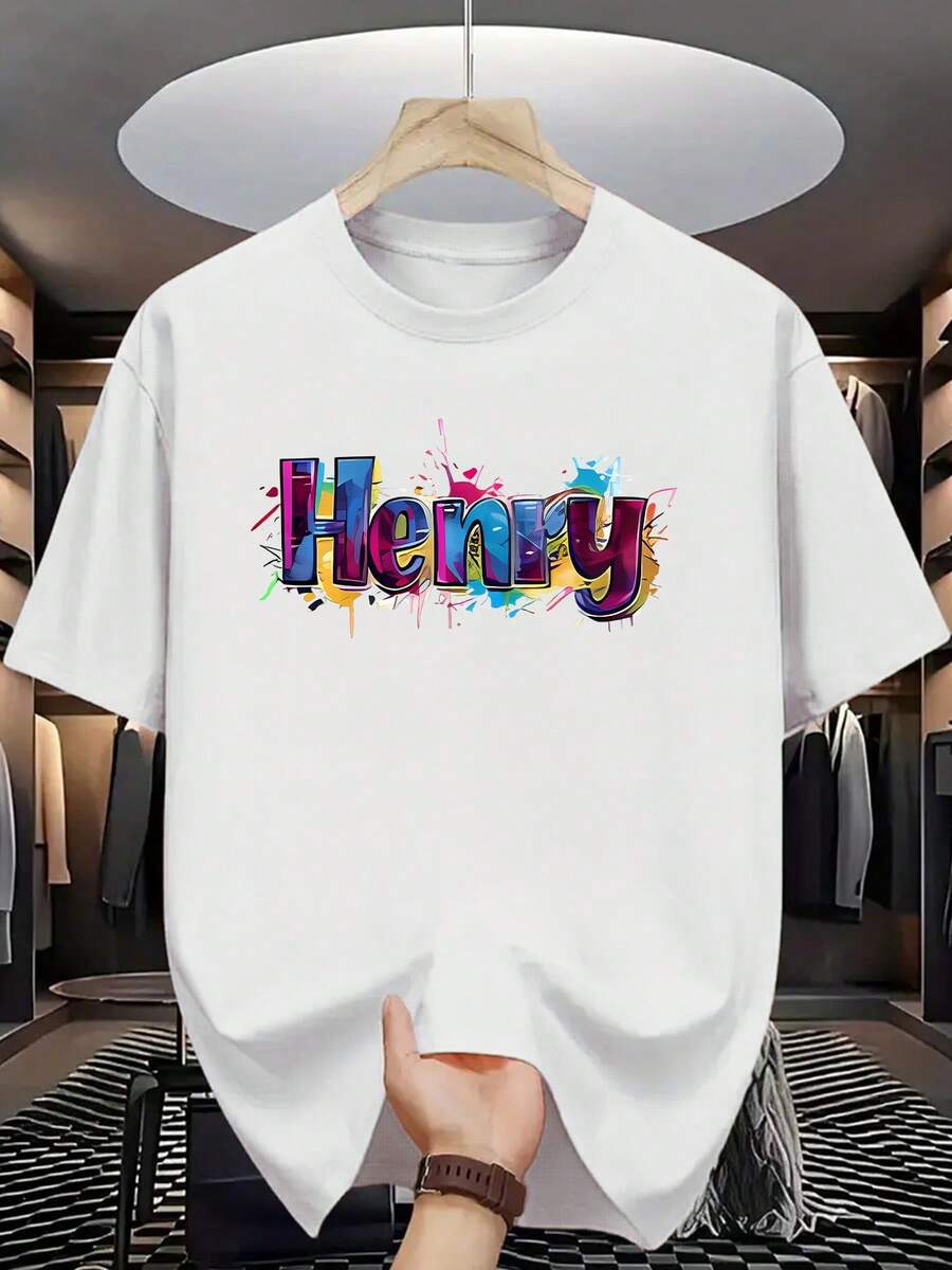 Ajuste perfecto. 1 paquete. 100 % algodón. Camiseta de manga corta de verano para hombre con estampado de letras '' - Top transpirable de cuello redondo informal, ajuste regular para clima cálido, lavable a máquina y en seco - Versátil para uso casual y casual - ¡En stock!. Palme Graphics - Blanco - Ver 1