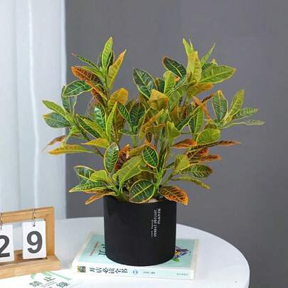 Künstliche Ficus-Baumzweige, Faux-Garten Croton-Pflanze, Tischlandschaft Blätter, Kunststoff Tropischer Gummibaum, für Zuhause Garten, Küche, Esszimmer, Balkon, Party, Hochzeitsdekoration