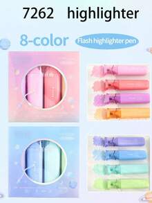 4pcs Set Bright White Soft Fluorescent Highlighter Pens, Vivid Colors, Sharp Tips, Made With High-Quality Glitter Ink, Suitable For Diary, Painting, Note-Taking And Art Creation; Long-Lasting Office & Study Supplies. - Sets - View 11