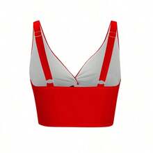 Top de bikini de unicolor, retorcido y calado para vacaciones de verano, casual en color negro - Rojo - Ver 3