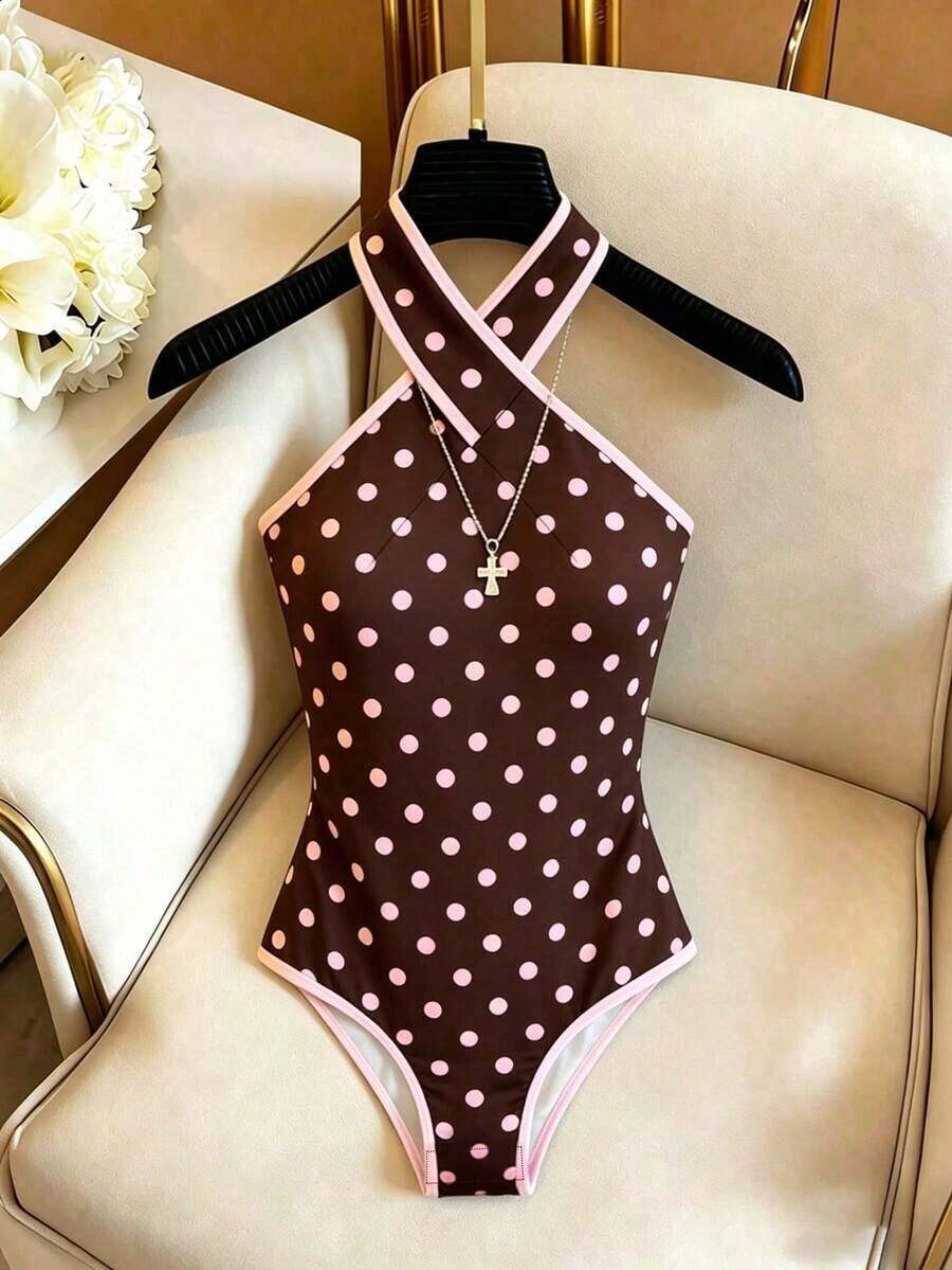 Body de mujer con cuello halter y recorte cruzado, minimalista y versátil - Rosa vieja - Ver 1
