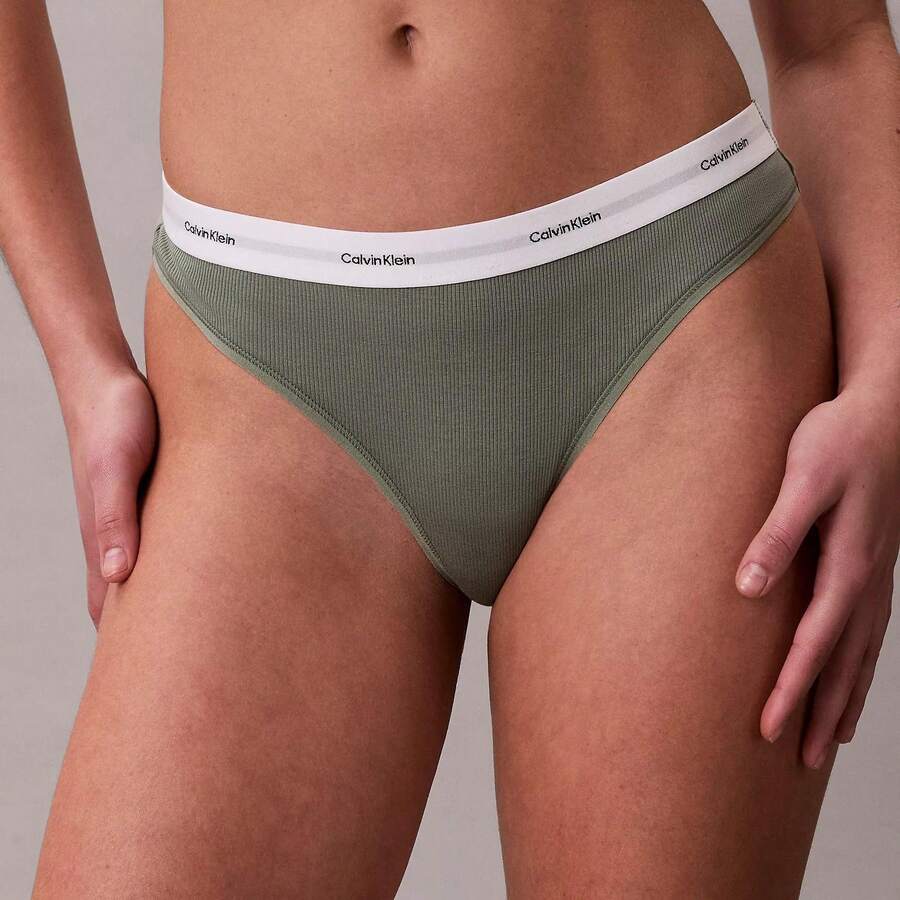 Calvin Klein Calvinklein Cotton Stretch Rib Thong Underwear  Women  Panties QD5357 - Sea Spray - 查看 1