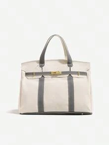 Popular Fashion Minimalist Handbag, High-End Canvas Color-Blocking Shoulder Bag, Large-Capacity Casual Commuter Tote Bag - Nhiều màu - Xem 10