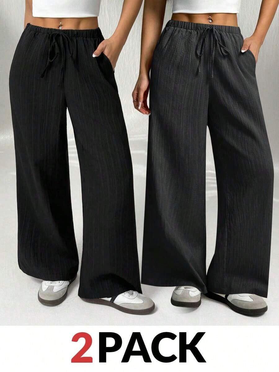 PETITE Pantalones de pierna ancha de unicolor versátiles y casuales - Multicolor 4 - Ver 1