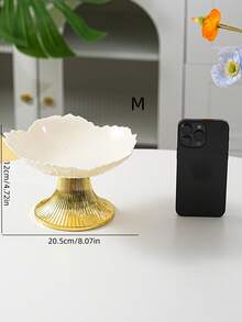 1 Peça Bandeja de Pedestal com Formato de Pétalas de Flor Elegante, Feita de Material PET na Cor Bege com Haste Dourada, Durável, Adequada para Lanches, Doces, Frutas, Nozes - Perfeita para Decoração da Sala de Estar, Casamentos e Festas - off white - Visão 13