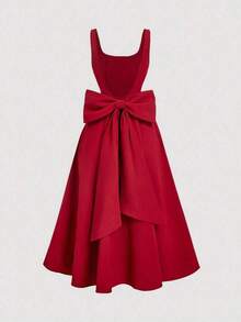 XHESHEIN MOD Vestido de largo medio con decoración de lazo en la espalda para mujerXHE - Rojo - Ver 7
