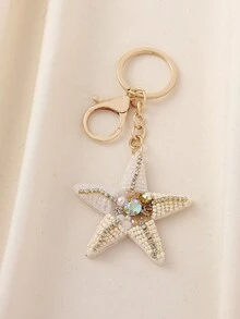 1 chiếc móc khóa hình sao biển phong cách Bohemian, móc khóa sao biển đính ngọc trai giả, thủ công, có thể có sự khác biệt nhỏ về hình dạng, phụ kiện sang trọng đa năng. - trắng - Xem 3