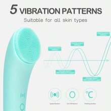 Rechargeable Silicone Facial Cleansing Brush For Deep Cleaning, Green, Heat Massage And Vibration Exfoliation, Waterproof, Unisex - 綠色 - 查看 4