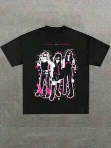 1 pieza Camiseta gráfica elegante The Warning Band, camiseta de algodón de cuello redondo, casual diario, primavera y verano, escuela 180g 100% algodón - Negro - Ver 6