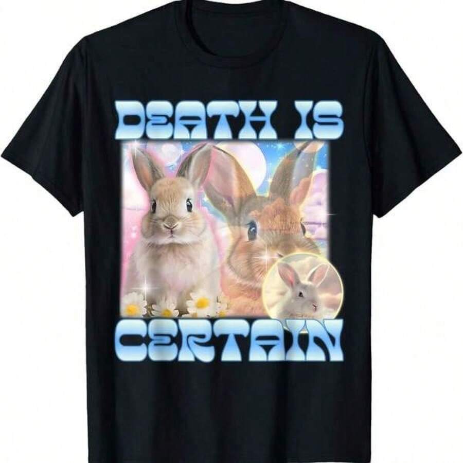 La Muerte Es Segura Cringe Bunny Camiseta Divertida, Extrañamente Específica, con Meme Dank.jpg - Negro - Ver 1