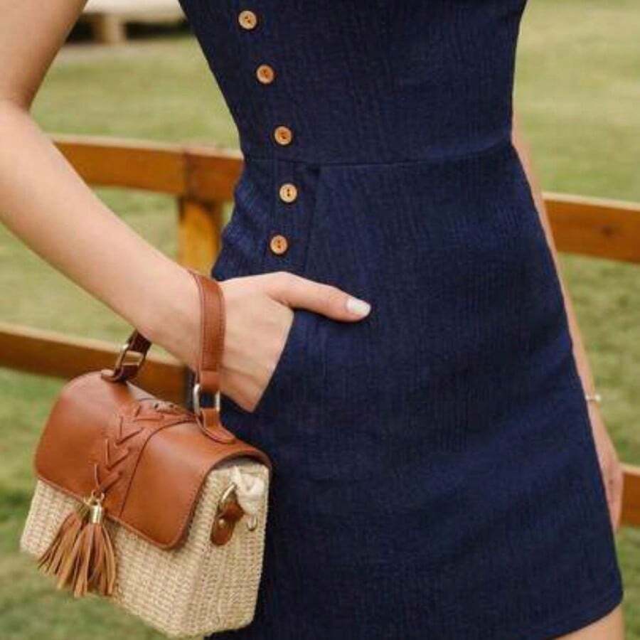 guangzhougaolangshangmao Vestido corto casual de verano para mujer con bolsillos, textura de jacquard, cierre con botones, cuello cuadrado, ajustado, para trabajo, vacaciones, vestidos de verano, ropa de verano, atuendos de verano para mujer, ropa de primavera, vestido de primavera para mujer, atuendo de primavera para mujer, ropa de primavera para mujer, atuendos de festival para mujer, vestidos de festival, vestido de Pascua para mujer, vestidos elegantes para mujer, atuendos de vacaciones para mujer, vestid - Azul - Ver 1