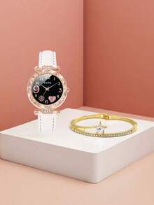 2pcs/Set Fashion Quartz Watch Set, Versatile Casual Quartz Watch + Five-Point Star Bracelet, Minimalist Dial Design, Bracelet Embellished With Sparkling Star Elements, Elegant Daily Wear Wrist Accessory Combination, Ideal Choice For Students Back To School, Children's Holidays, Christmas And Halloween - Multicolor - View 14