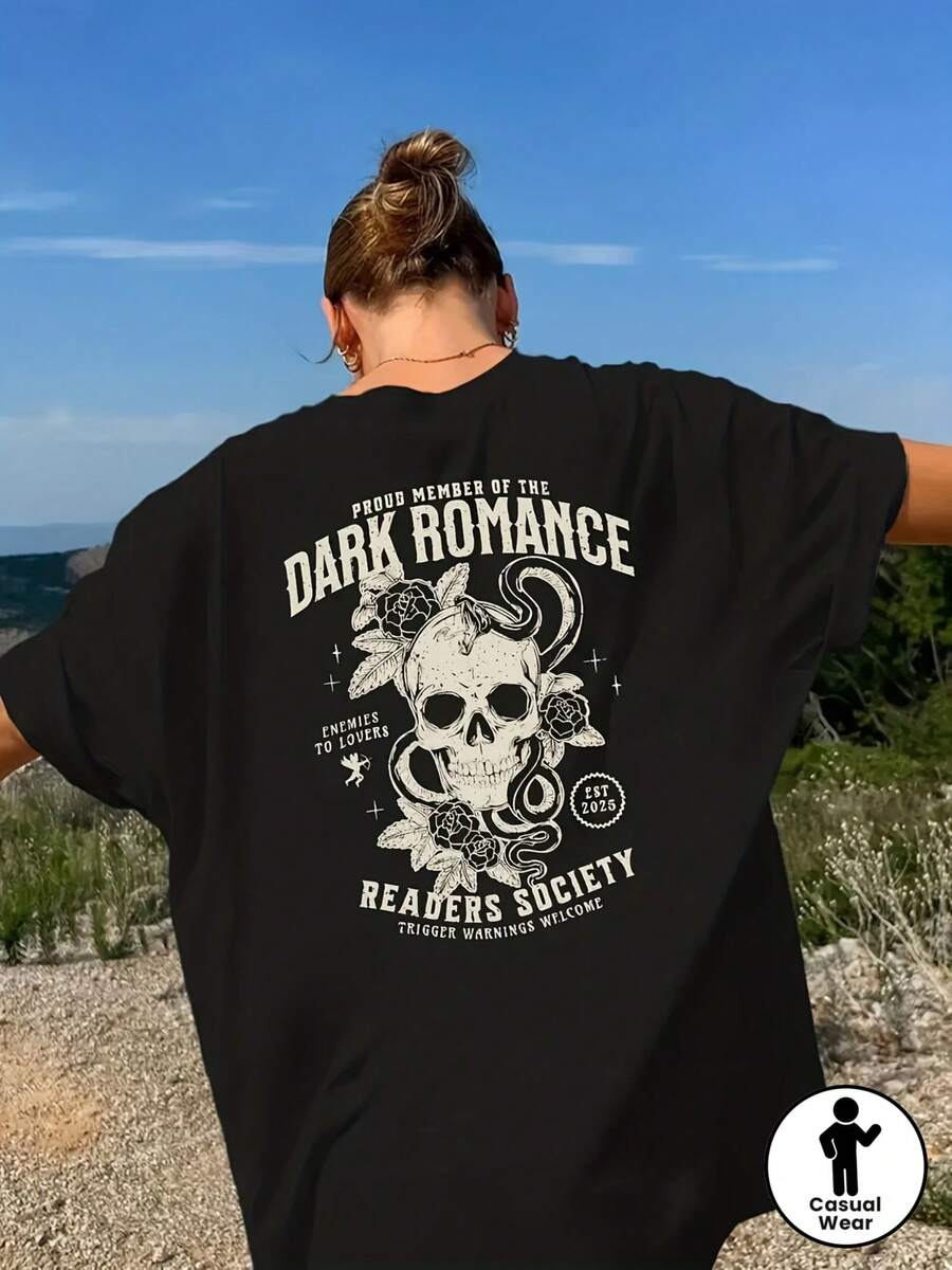 Camiseta con estampado gráfico de talla grande, Top informal de manga corta con cuello redondo para verano y primavera, Ropa de talla grande para mujer