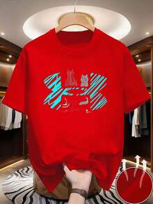 Esta camiseta de manga corta presenta un estampado de graffiti abstracto visualmente llamativo que actúa como su punto focal, con líneas dinámicas que transmiten un toque artístico. - Rojo 2 - Ver 6