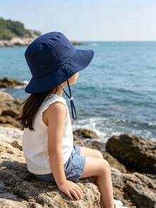 1pc Kids' Solid Color Bucket Hat, Adjustable Windproof Cord, Fashionable Versatile Sun Protection, Essential For Boys And Girls Outdoor, Holiday, Beach Party In Summer - Multicolor - View 2
