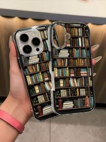 1pc Bookshelf Pattern Contrast Color Shockproof Phone Case, TPU Material, Suitable As Holiday Gift, Compatible With Apple 11 12 13 14 15 16 Pro/Pro Max/14 15 16 Plus/17, Unisex - Multicolor - View 5