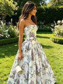 2026 Spring New Women's Clothing:-Border European And American Dresses, Elegant Printed Large-Sleeve Strap Gown - 圖片色 - 查看 2