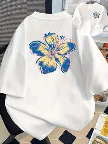 XS-5XL - Tropical Floral Short Sleeve Crew Neck T-Shirt With Hawaiian Floral Print, Casual Summer And Spring Top, Women's Clothing Camisole - 白色 - 查看 9