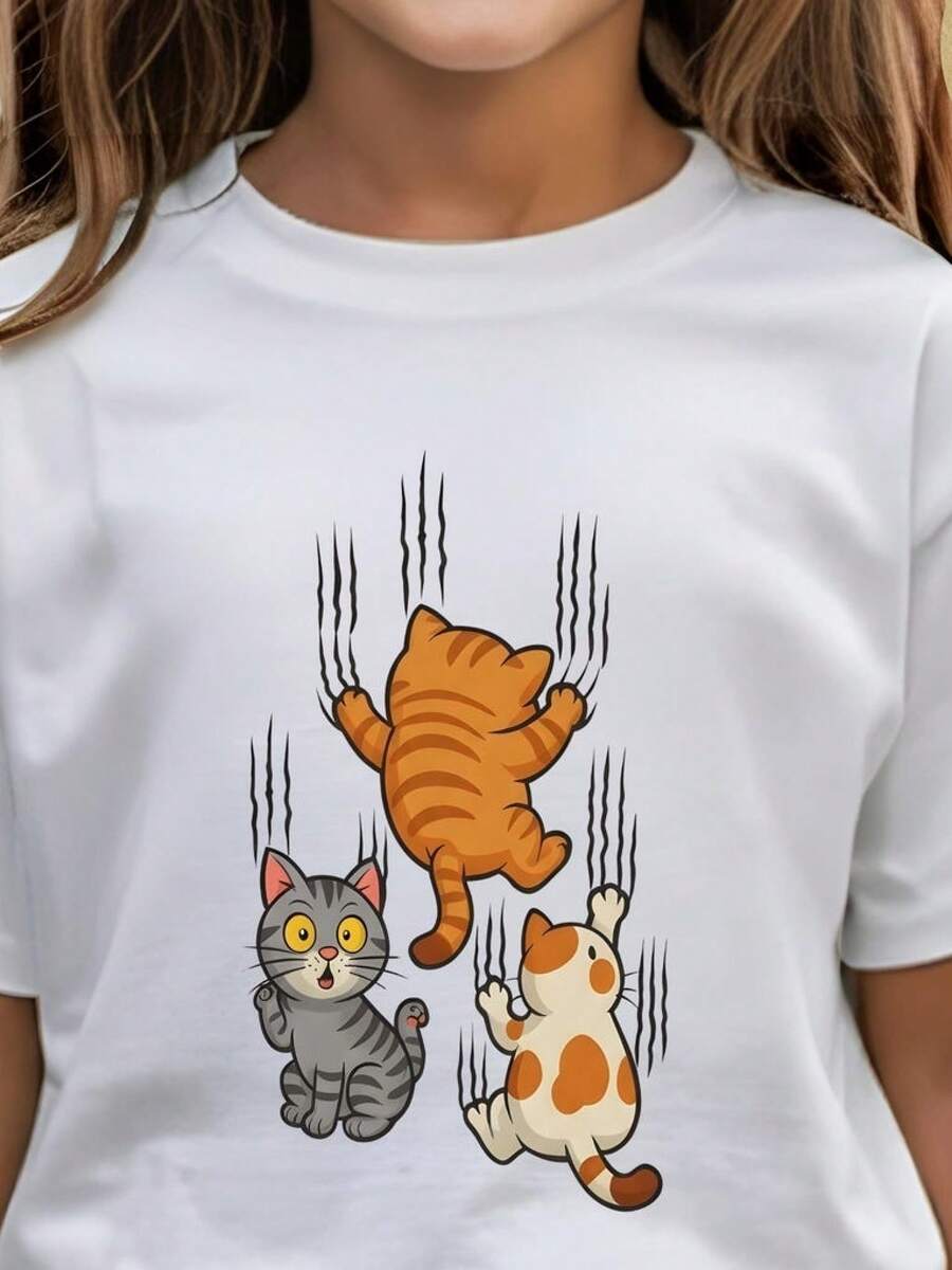 Camiseta de Gatos Escaladores Adorables, Camiseta Divertida de Gatos para Niños, Regalo para Amantes de los Gatos, Camiseta de Gato, Camiseta de Gatitos Adorables, Camiseta de Animales para Niños, Regalo para Amantes de los Gatos, Camiseta de Manga Corta para Mujer,  de Verano, Camisetas Casuales de Cuello Redondo, Lisas y Estampadas, Blusas Cómodas de Algodón Suave de Primera Calidad, Ropa Holgada y Amigable para la Calle. - Blanco - Ver 1