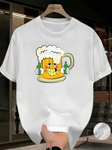 Camiseta Divertida de Cerveza para Hombres y Mujeres - Camisa Casual Negra con Diseño Sonriente en Amarillo, Cuello Redondo Suave a Manos Cortas Para Fiestas, ¡BBQs & Atuendes Informales! (Lavable A Maquina), Ropa BBq, Óptima. Tejido Transpirable Material Confortável Jóvenes. Camiseta Casual de Manga Corta y Cuello Redondo para Mujer, Marca AdultoDaily - Blanco - Ver 1