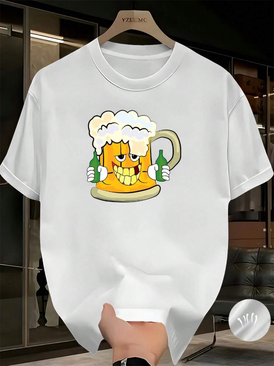 Camiseta Divertida de Cerveza para Hombres y Mujeres - Camisa Casual Negra con Diseño Sonriente en Amarillo, Cuello Redondo Suave a Manos Cortas Para Fiestas, ¡BBQs & Atuendes Informales! (Lavable A Maquina), Ropa BBq, Óptima. Tejido Transpirable Material Confortável Jóvenes. Camiseta Casual de Manga Corta y Cuello Redondo para Mujer, Marca AdultoDaily - Blanco - Ver 1