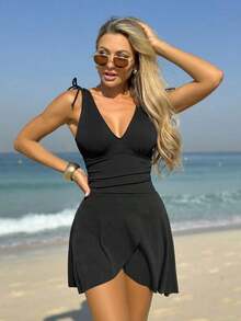 Swim Chiccia Falda ajustada y sexy para playa/natación y conjunto deportivo de mujer - Negro - Ver 12