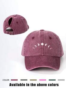1pc Embroidered Moon Ponytail Baseball Cap, Adjustable Outdoor Sun Protection Casual Hat Suitable For Spring/Autumn Travel Beach Vacation, Y2K Style For Young People - Baseball Cap - View 2