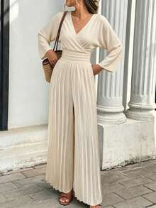 Women's New Solid Color Pleated Jumpsuit, Suitable For Vacation, Holidays, And Daily Wear, Spring/Summer Elegant - Champagne - View 5