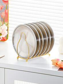 Bộ 4 món/6 món/1 set đĩa tráng miệng tròn bằng thép không gỉ 6.69 inch/17cm 3 màu kèm giá đỡ kim loại, khay đựng đồ ăn màu đen bạc vàng, phù hợp cho đồ ăn nhẹ, bánh, trái cây, tiệc tại gia và trang trí nhà bếp - Nhiều màu - Xem 19