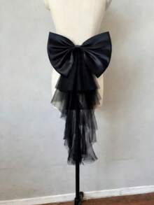 1pc White Satin Oversized Bow Backpiece Accessory, Asymmetrical Mesh Ribbon Waist Decor,Summer,Beach,Wedding - Multicolor - View 15