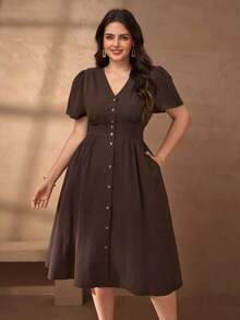 Chikora Vestido casual de oficina con cuello en V de lino para mujer de talla grande, vestido con botones Zanzea de talla grande para mujer, vestido de talla grande, vestido con botones de talla grande para mujer, ropa de talla grande para mujer, vestido de verano, vestido de primavera, vestido de festival, vestido de Pascua, vestido elegante, vestido de fiesta elegante, vestido de playa, vestido de invitada de boda para mujer, vestido de fiesta de boda, vestido de dama de honor, vestido de graduación, atuendo de graduación para madre, vestido casual, vestido de vacaciones, vestido de fiesta, vestido formal, vestido floral, vestido morado fluido de talla grande para mujer - Café integral - Ver 4