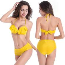 2026 New Push-Up Bikini Plus Size S-2XL Swimsuit With Ruffle Trim - Yellow - View 2