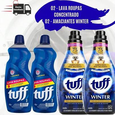 Kit 02 Lava Roupas Líquido Tuff 1L + 02 Amaciante Concentrado Tuff Winter 1,5L 75 Lavagens Perfume Duradouro
