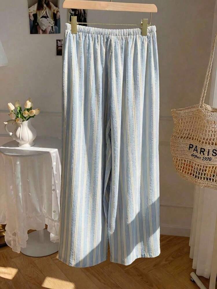 Pantalones a rayas rosas para mujer, vacaciones de verano - Azul 2 - Añade 2