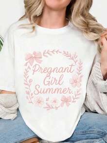 Summer T-Shirt For Pregnant Women 100% Cotton, Maternity T-Shirt, Mother's Day T-Shirt, Printed T-Shirts 100% Cotton For Women, Spring/Summer Graphic T-Shirts For Women, Breathable And Comfortable. - 白色 010 - 查看 2