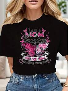 Camiseta Casual para Mujer con Estampado de Mariposas y Flores, "Soy Mamá, Abuela, Exabuela, Nada Me Asusta", Regalo Suave y Cómodo para el Día de la Madre o Cumpleaños, Transpirable y Cómoda - Negro - Ver 1