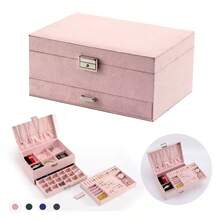 Large Capacity Lockable Velvet Jewelry Box With Drawers, Suitable For Storing Necklaces, Earrings, Rings, Bracelets, Great Gift For Women - Multicolor - View 10