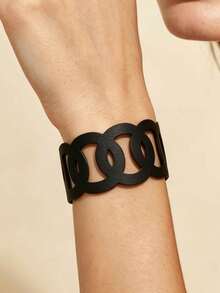 1 pièce Accessoire de bras en cuir avec boucle géométrique creuse, chaîne. Polyvalent pour le trajet et le port quotidien, bracelet à maillons - Multicolore - Voir 12