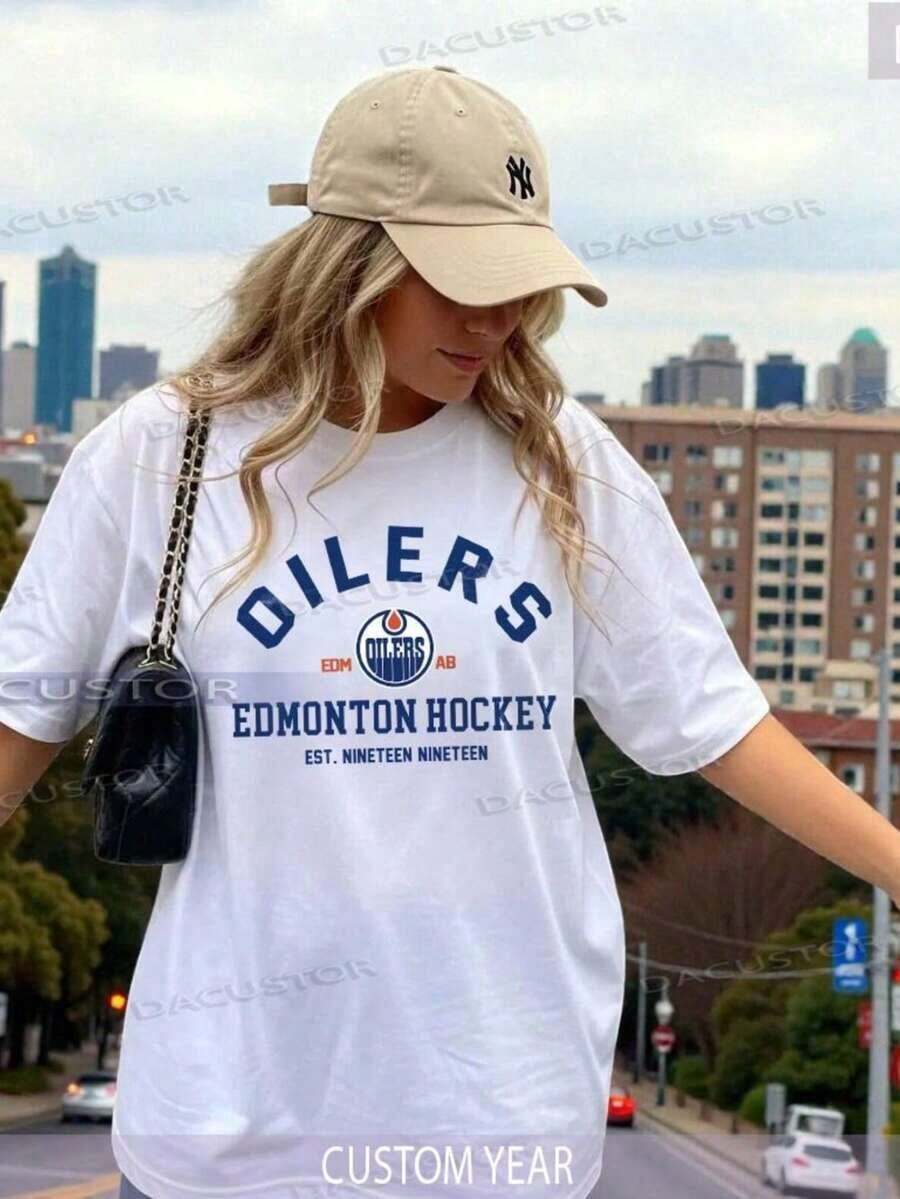 1 Piece Edmonton Vintage Hockey Sweatshirt, Edmonton Oilers Crew Neck Sweatshirt, Edmonton Hockey Jersey, Oilers Hockey Sweatshirt_180g 100% Cotton - 白色 3 - 查看 1