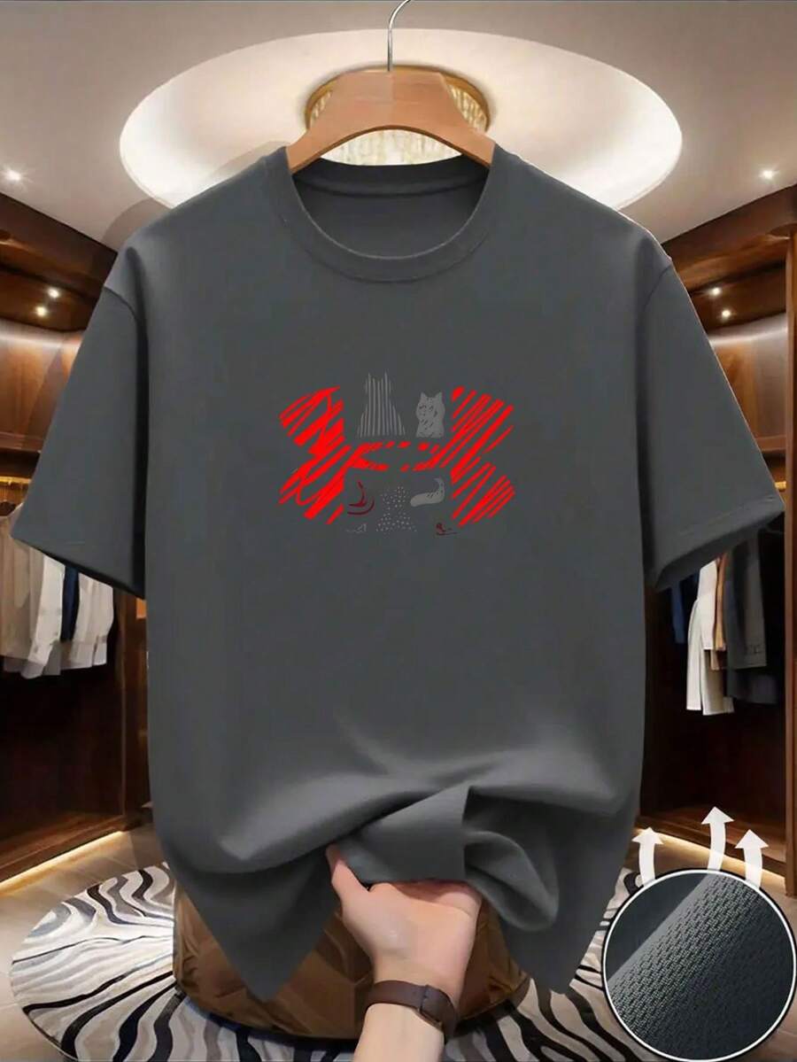 Esta camiseta de manga corta presenta un estampado de graffiti abstracto visualmente llamativo que actúa como su punto focal, con líneas dinámicas que transmiten un toque artístico. - Gris - Ver 1
