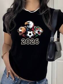 Eagle  Bear Representing The Strength And Sporting Passion Of The 2026 World Cup. Women's T-Shirt For The Boldest And Most Confident Fans. Show Your Competitive Spirit With This Unique Garment. Women's 2026 T-Shirt. - 黑色 - 查看 8