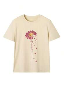 Camiseta de mujer estampada de manga corta para verano, tela de poliéster, estilo multifuncional, corte regular, peso 180 gramos, 1 unidad. - Albaricoque - Ver 4