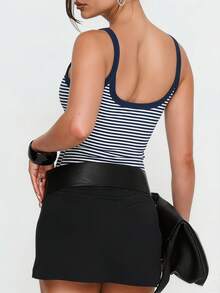 Damen Sexy Minimalistisches einfarbiges tief ausgeschnittenes figurbetontes lässig, Pendeln, Date, Sport, Musikfestival Camisole Top Sommer, Clean Girl Ästhetik - Blaue und weiße Streifen - Übersicht 7