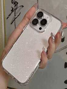 1件 透明/粉色/紫色 平滑亮片手機殼，適用於 iPhone 16 Pro Max、16 Pro，兼容 11/12/13/14/15/16、15 Pro - 無色 - 查看 2