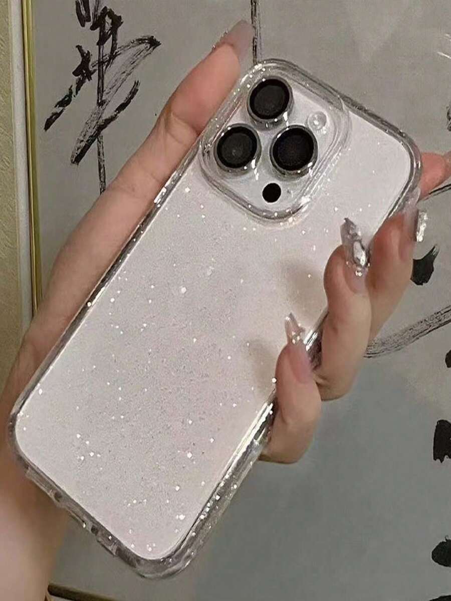 1件 透明/粉色/紫色 平滑亮片手機殼，適用於 iPhone 16 Pro Max、16 Pro，兼容 11/12/13/14/15/16、15 Pro