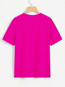 DrmWander Women's Graphic T-Shirt, Casual Short Sleeve Style, Cute Summer Top. Women's Festive Clothing Sets. Women's Summer Two-Piece Short Sets. Women's Retro Set - 亮粉紅色 - 查看 2