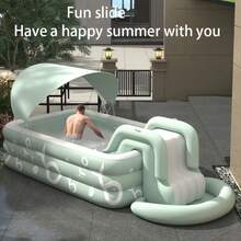1pc Green Inflatable Indoor Swimming Pool For Spring/Summer, Multiple Sizes Available, Suitable For Family Gatherings, Swimming, Water Play, Quick Drainage, Perfect Summer Fun! (Single Product, Accessories Not Included) - C - View 5
