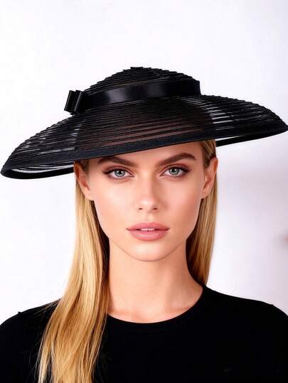 HIMESPORT Women's Large Pill Box Hat, Wide Brim Hat, Headpiece, Elegant Kentucky Derby Fascinator With Bow, Cocktail Hat, Bridal Wedding Hat, Cowgirl Hat, Halloween Hat